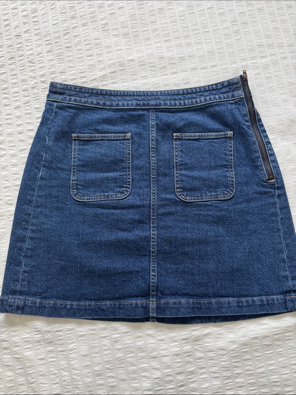 LOFT Dark Blue Denim Mini Skirt with Front Patch Pockets